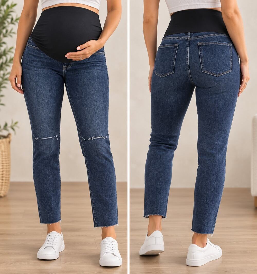 NWOT Good American Good Legs Mama Maternity Jeans Dark Wash Distressed Size 10